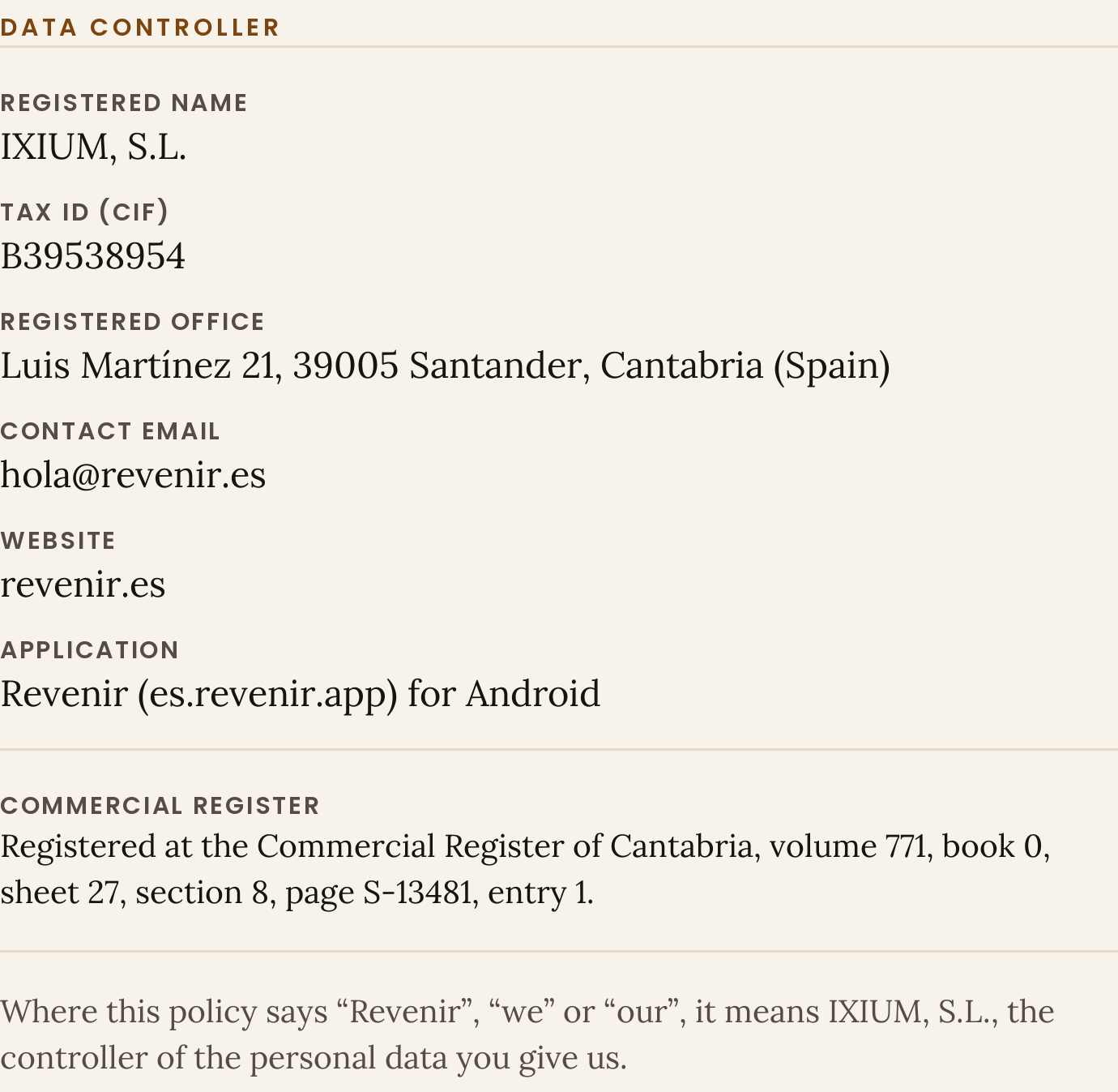 Fitxa amb les dades identificatives i registrals del responsable del tractament.